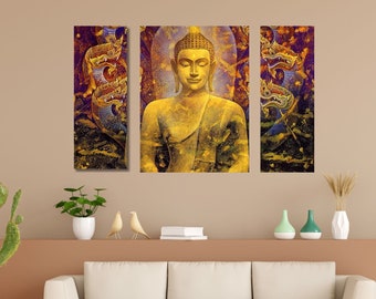 MDF Wooden Laser Cut Wall Art, Buddha 3 Piece Cutout Panels For Home Decoration, Living Room Décor, Bed Room, Office, Temple