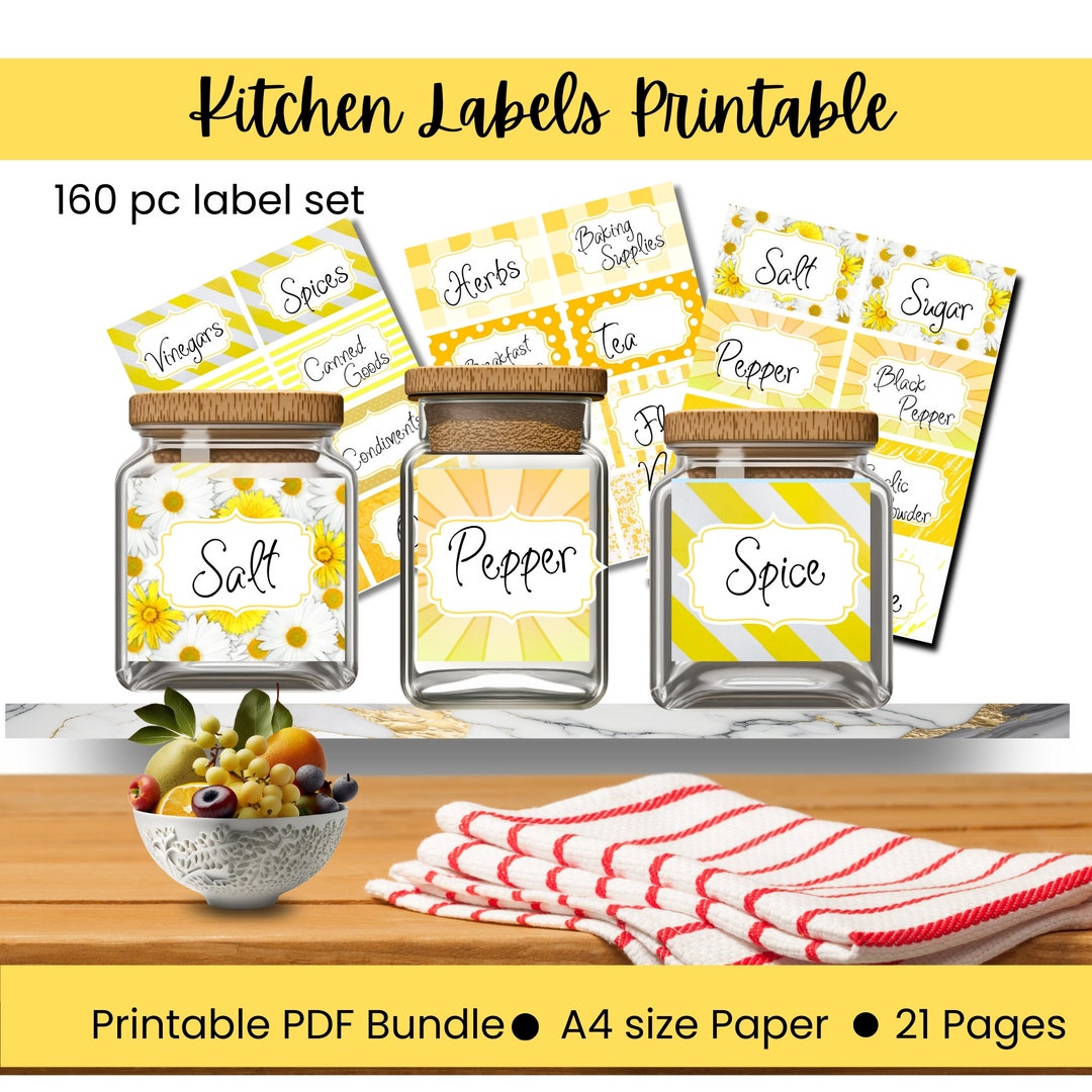 Yellow Kitchen Printable Labels INSTANT DOWNLOAD, Pantry Labels, Modern ...