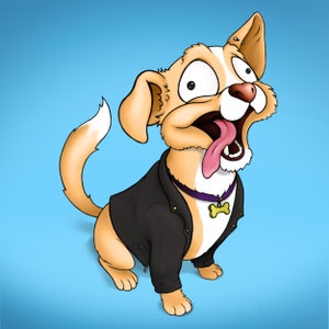犬の肖像画、面白い犬、印刷可能な犬のイラスト、アクセサリー付きの犬、楽しい面白い犬のポスター