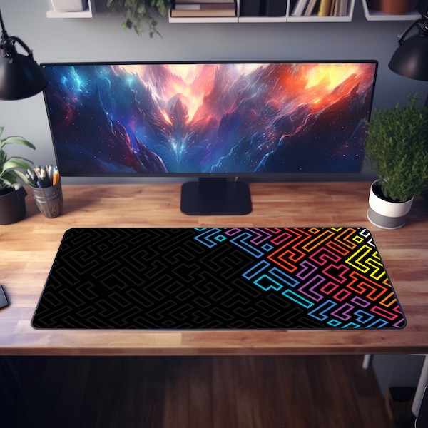 Colorful Retro Tetris Desk Mat | Vintage Game Blocks | Nostalgic Gaming Workspace