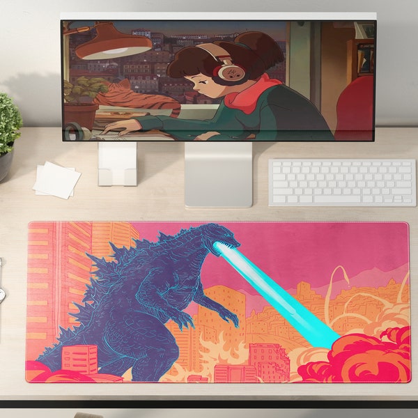 Pastel Godzilla Desk Mat | Gentle Destruction | Cityscape Tribute