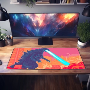 Pastel Godzilla Desk Mat | Gentle Destruction | Cityscape Tribute