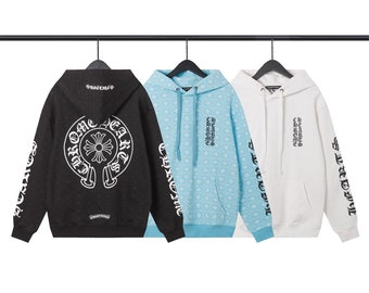 Chrome Hearts blue hoodie, Long Sleeve flower cross pullover, Classics Gothic cross clothes,birthday gift for him, Chrismas gift