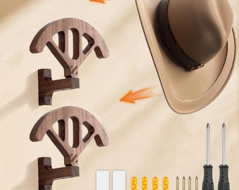Black Walnut Cowboy Hat Organizer Fully Adjustable Hat Rack for Wall