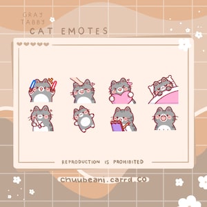 Cute Gray Tabby Cat Emote Bundle | Twitch Emotes | Discord Emotes Pack (8) | Youtube