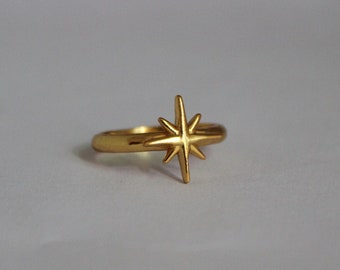 Gold North Star Ring, Silver Nautical Starburst Ring