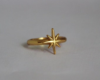 Gold North Star Ring, Nautical Star Ring, Starburst Ring, Polar Star Ring, North Star Ring, Gift For Her, Gift For Him, Unisex Silver Ring