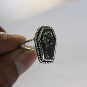 925 Silver Coffin Moss Agate Ring - Split Band Design