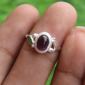 Amethyst Ring, Dainty Silver Amethyst Ring, Tiny Silver Women Ring, Stacking Ring, Christmas Gift Rings