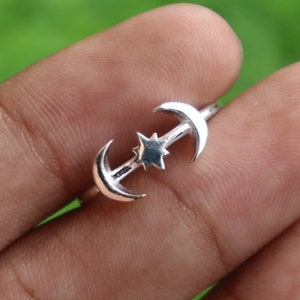 Crescent Moon North Star Ring, Crescent Moon Ring, Half Moon Ring, Minimalist Ring, Dainty Ring, Star Ring, 925 Silver Ring, Silver Jewelry