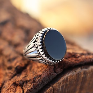 Black Onyx Signet Ring: Sterling Silver Turkish Mens Jewelry