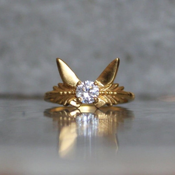 Angel Two Wing Ring, Fairy Wing Ring, Art Deco Gold Statement Ring, Gold Butterfly Wing Ring, Diamond Engagement Ring, Anniversary Gift