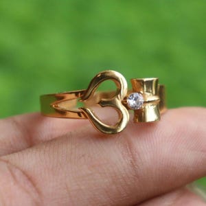 Om Trident Ring: Gold Plated Silver, American Diamond