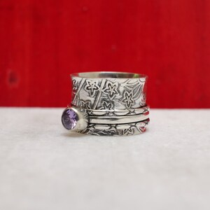 Spinner ring, Anxiety ring, Meditation ring, Amethyst Ring, 925 silver fidget band, Thumb Band spinner, Relaxing Band ring, Midi ring