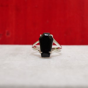 Handmade Black Onyx Coffin Ring: 925 Sterling Silver Gothic Jewelry