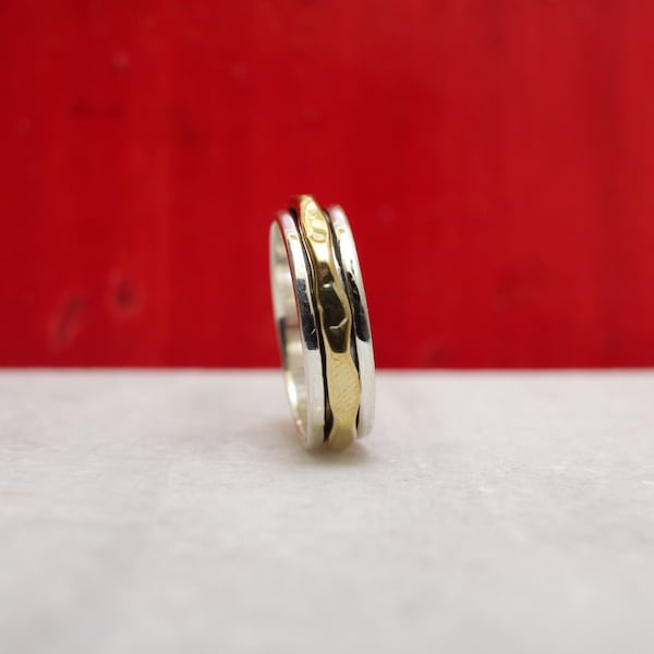 Bague deux tons, bague anti-anxiété en argent pour le pouce, Fidget Bands, bague midi, Spinner Bands, bague femme, bague homme, bague de méditation