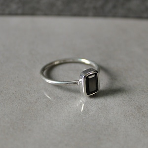 Black Onyx Baguette Sterling Silver Ring: Dainty Minimalist Band