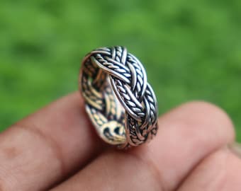 Braided Silver Ring, Braided Wire Band, Puzzle Ring, Silver Knot Ring, Christmas Ring, Handmade Thumb Band