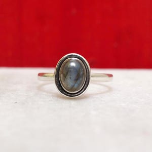 Stackable Labradorite Ring: Minimalist 925 Silver Band