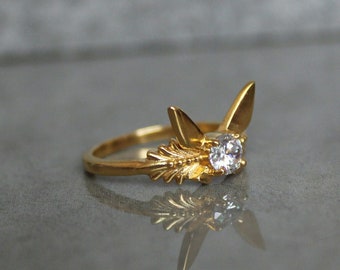 Moissanite Angel Wing Ring: Sterling Silver Fairy Jewelry