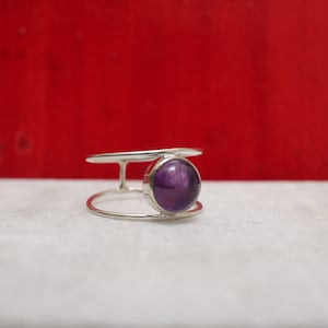 Double Band Round Amethyst Ring, Statement Ring, 2 Band Silver Ring, Dainty ring, Minimalist ring, Christmas gift ring for women