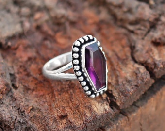 Natural Amethyst Coffin Ring, 925 Sterling Silver Coffin Ring, Halloween Gift, Dainty Ring, Coffin Ring, Designer Silver Ring, Boho Ring