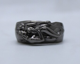Sterling Silver Hugging Lovers Ring, Romantic Couple Band, Infinity Symbol