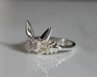 Moissanite Angel Wing Ring: Sterling Silver & Gold Accent