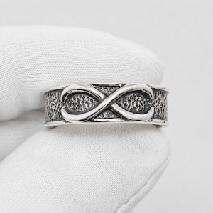 Black Goku Time Ring, Eternal Dragon Kai Goku Ring, DBZ Inspired Anime Ring, Sterling Silver Infinity Band Silver / Oxidised