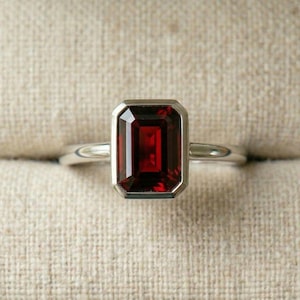 Baguette Garnet Ring: Sterling Silver January Birthstone