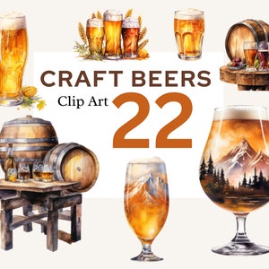 Clipart Cervezas artesanales (vasos, barriles, lager, ale, elaboración de cerveza) para papelería, álbum de recortes, promoción empresarial, etc. DESCARGAS INSTANTÁNEAS Coll ref CERVEZAS