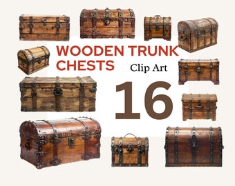 Wooden trunk clipart, wooden chest, vintage trunk clipart png, rustic wooden box clipart png, treasure chest clipart png, scrapbook png