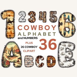 Cowboy Doodle Letters inc Clipart BONUS pack, Cowboy Alphabet/numbers, Cowboy Sublimation png, Western Alphabet png INSTANT Digital Download
