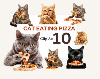 Cat eating pizza clipart, pizza cat png, clipart bundle, pizza lover clipart, cat lover png, funny cat stickers, funny cat eating pizza png