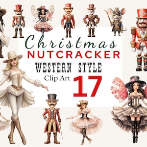 Clipart ocidental de Natal quebra-nozes, dançarina de balé cowgirl ocidental, fada de ameixa de açúcar cowgirl DOWNLOAD INSTANTÂNEO feriados clipart, quebra-nozes