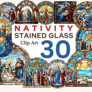 Nativity Christmas Stained Glass 30 Clipart High Resolution files with transp background INSTANT DOWNLOAD png ideal sublimation, craft etc