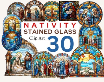 Nativity Christmas Stained Glass 30 Clipart High Resolution files with transp background INSTANT DOWNLOAD png ideal sublimation, craft etc