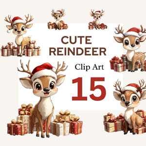 Watercolor Quirky Reindeer Clipart, Funny Reindeer PNG, Christmas Reindeer PNG, Junk Journal Design, Funny Christmas Sublimation Bundle