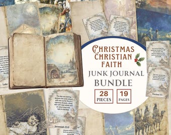 Christian Faith Printable Christmas Junk Journal Bible Verse Cards, Junk Journal Pages and Digital Downloads, Christian Verse,Paper Crafts