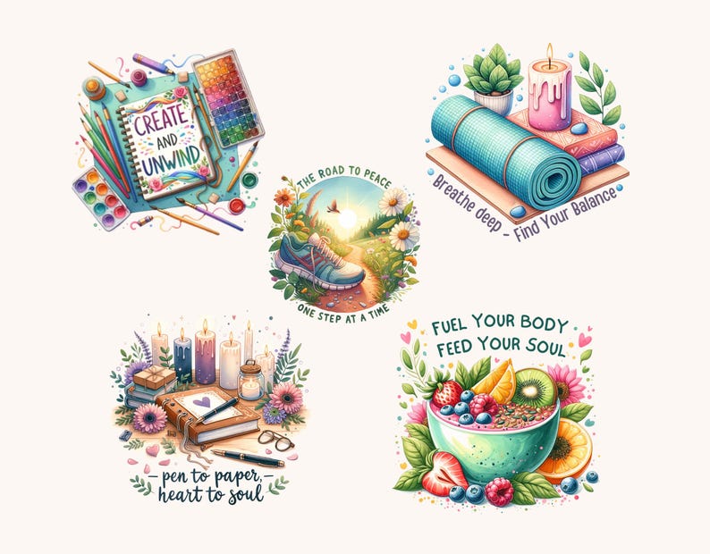 Watercolor Cozy Self Care Clipart Set, Spa Digital Stickers for ...