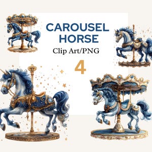Carousel Watercolor Clipart, Carousel Horse, Carousel Nursery Art, Baby Shower, Carnival Clipart, Carousel Pony, Birthday Clipart, Horses