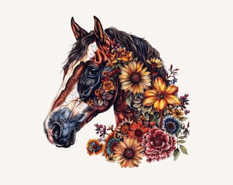 Floral horse png, paint horse sublimation png, floral Horse clipart, floral Horse sublimation, paint Horse,Horse sticker, horse lover gift