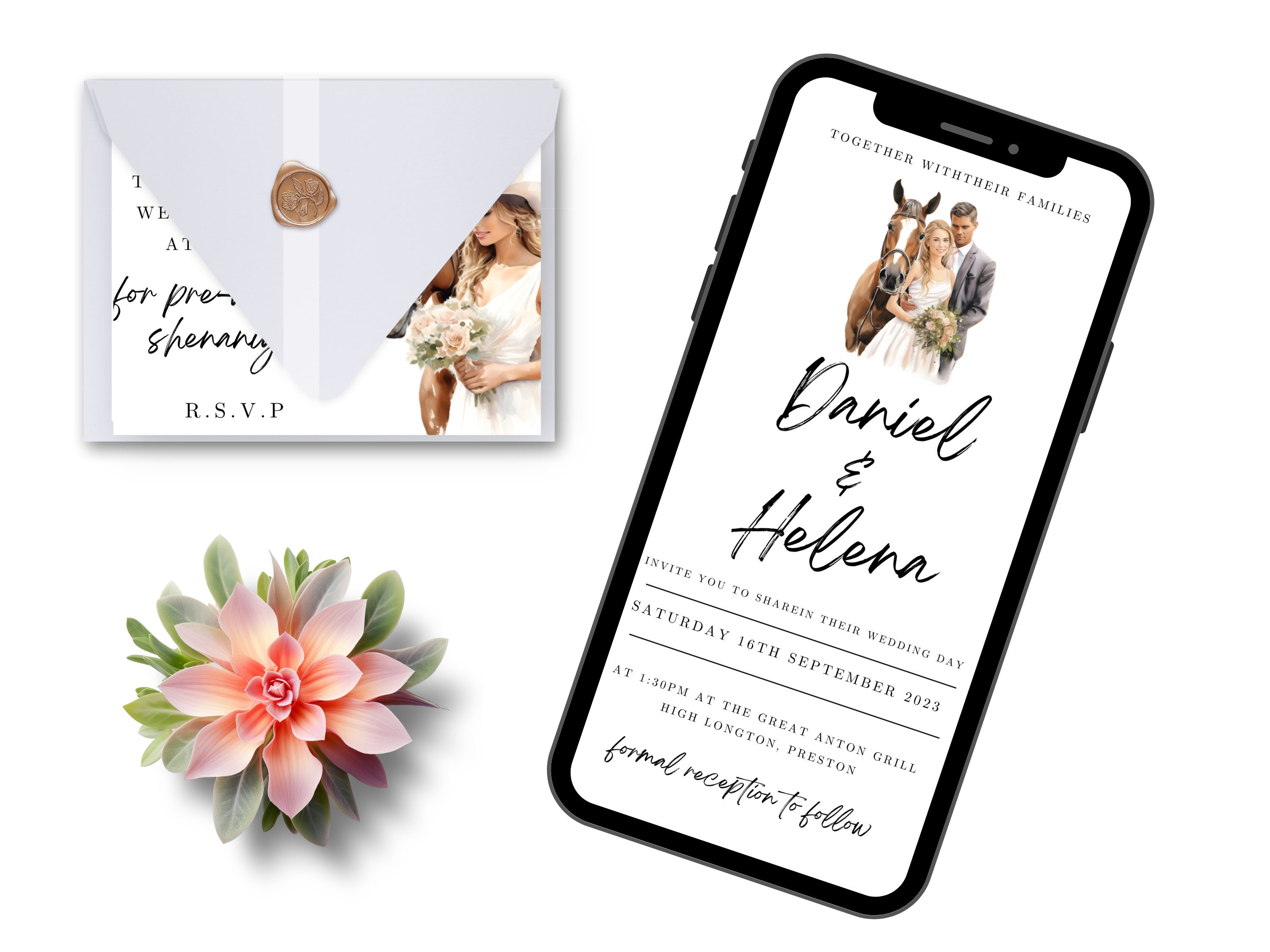 Country Bride Horse Clipart for Wedding Stationery, Wedding Card