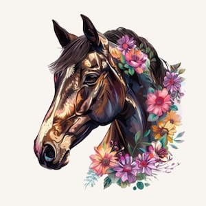 Floral horse png, bay horse sublimation png, floral Horse clipart, floral Horse sublimation, bay Horse, Horse sticker, horse lover gift
