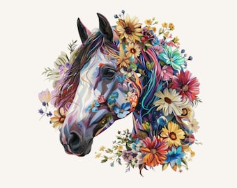 Floral horse png, Horse sublimation png, floral Horse clipart, floral Horse sublimation, Horse and flowers,Horse sticker, horse lover gift