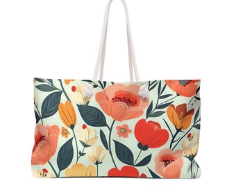 Colorful Floral Weekender Tote | Stylish Beach Bag | Earth Friendly Yoga Essential for Women | PreppyTote Bag | Oversized Tote Bag