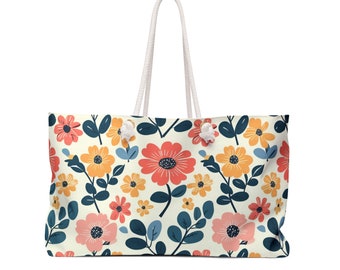 Colorful Floral Weekender Tote | Stylish Beach Bag | Earth Friendly Yoga Essential for Women | PreppyTote Bag | Oversized Tote Bag