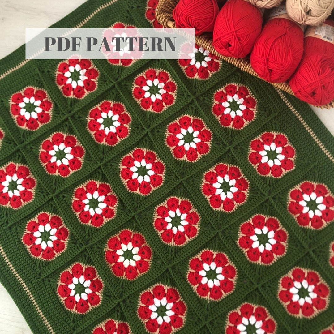 Crochet Christmas Granny Square Blanket Pattern - Etsy