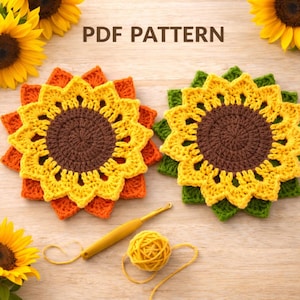 Szydełkowa dekoracja w stylu rustykalnym: wzór na szydełkową podstawkę w kształcie słonecznika