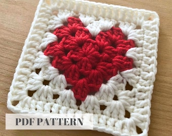 Granny Square Heart PATTERN | Granny Square Pattern | Valentines Day Crochet Heart Pattern, Valentines Day Heart Granny Square